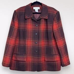 Jones New York‎ Jacket Coat Plaid Wool Blend 22W Plus Preppy Red Winter Vintage